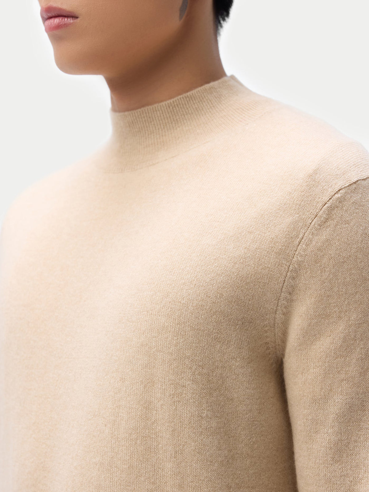 Essential Organic Mock Neck Cashmere Sweater — Beige