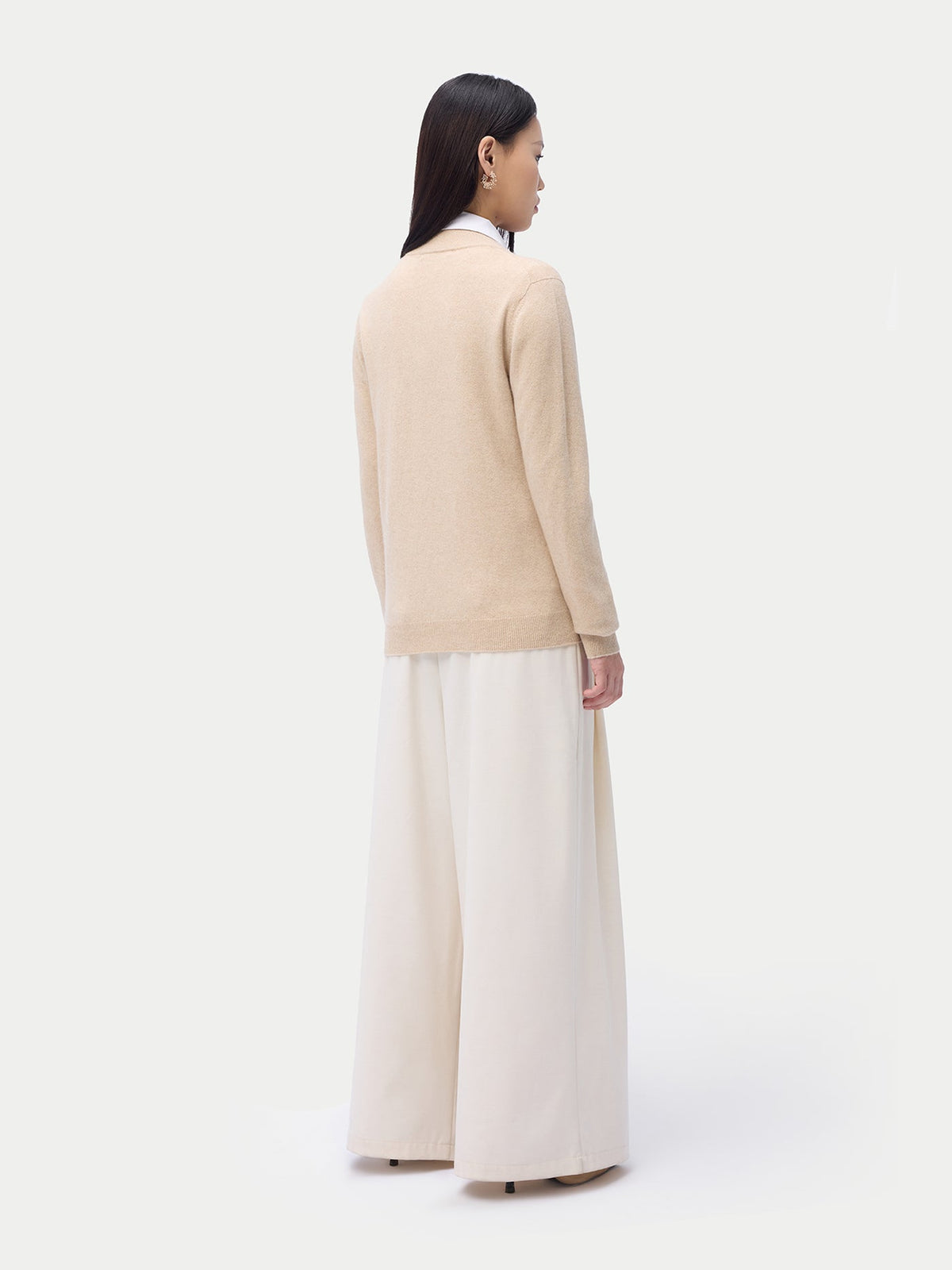 Essential Natural Color Cashmere Full-zip Cardigan — Beige