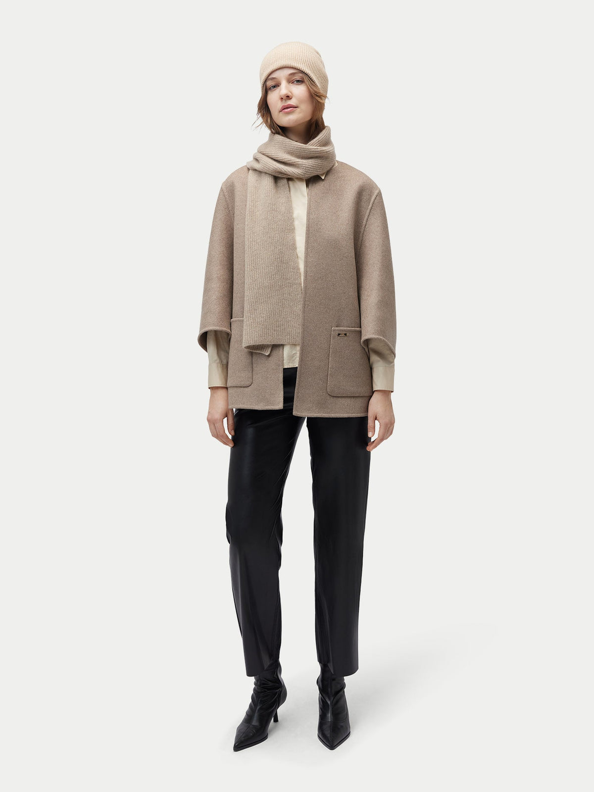 Cashmere Rib Knit Beanie — Beige