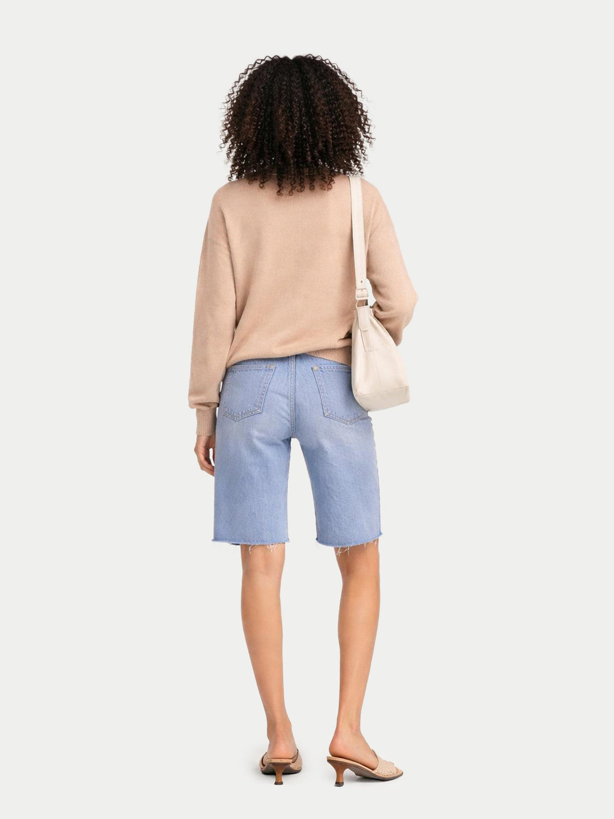Women T-neck Cashmere Sweater — Beige