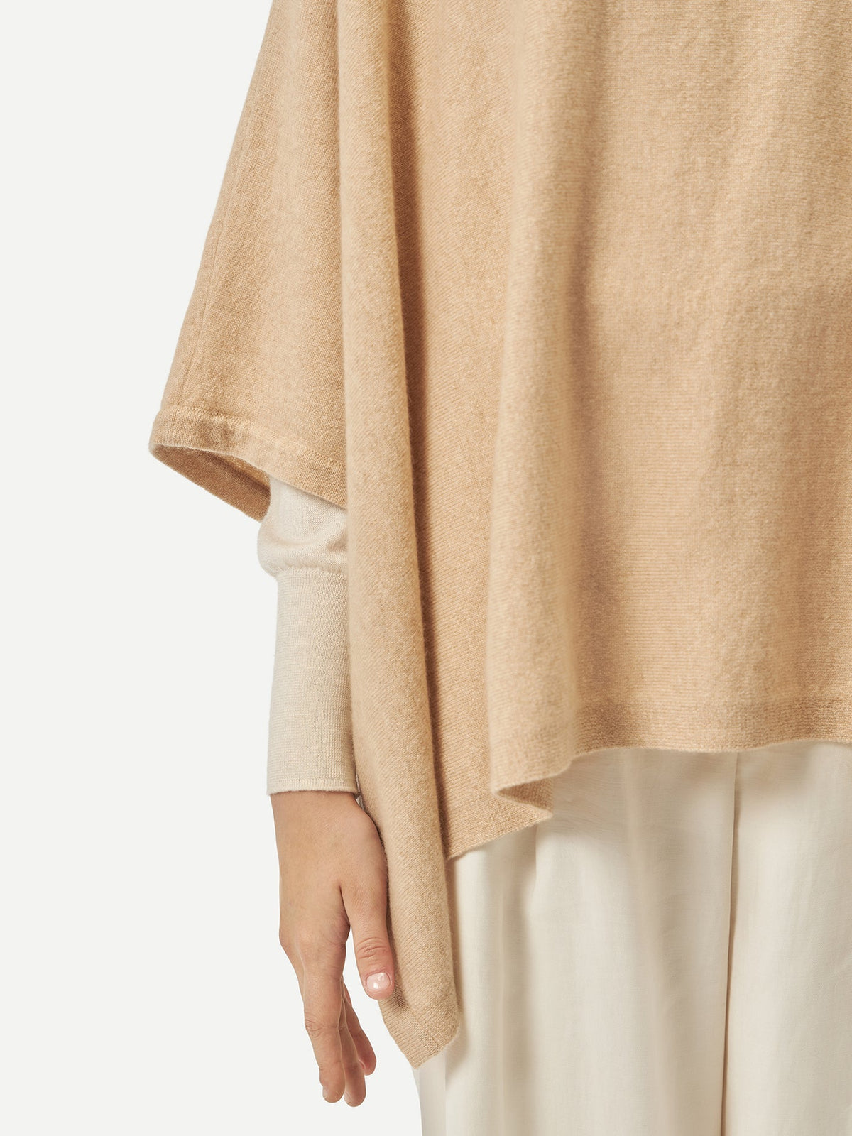 Boat-neck Cashmere Poncho — Beige