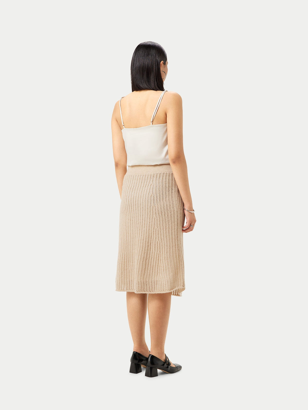 Natural Color Ajour Knit Cashmere Skirt — Beige