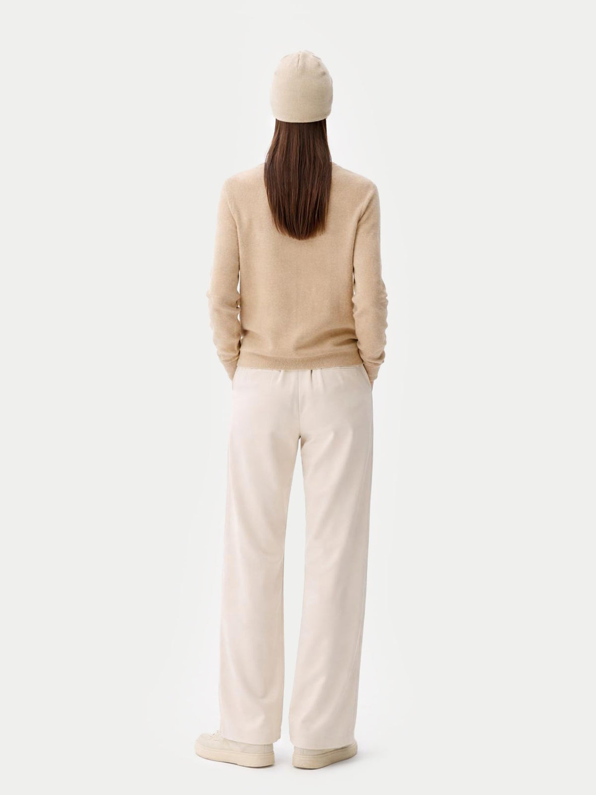 Cashmere Hat & Sweater Set — Beige