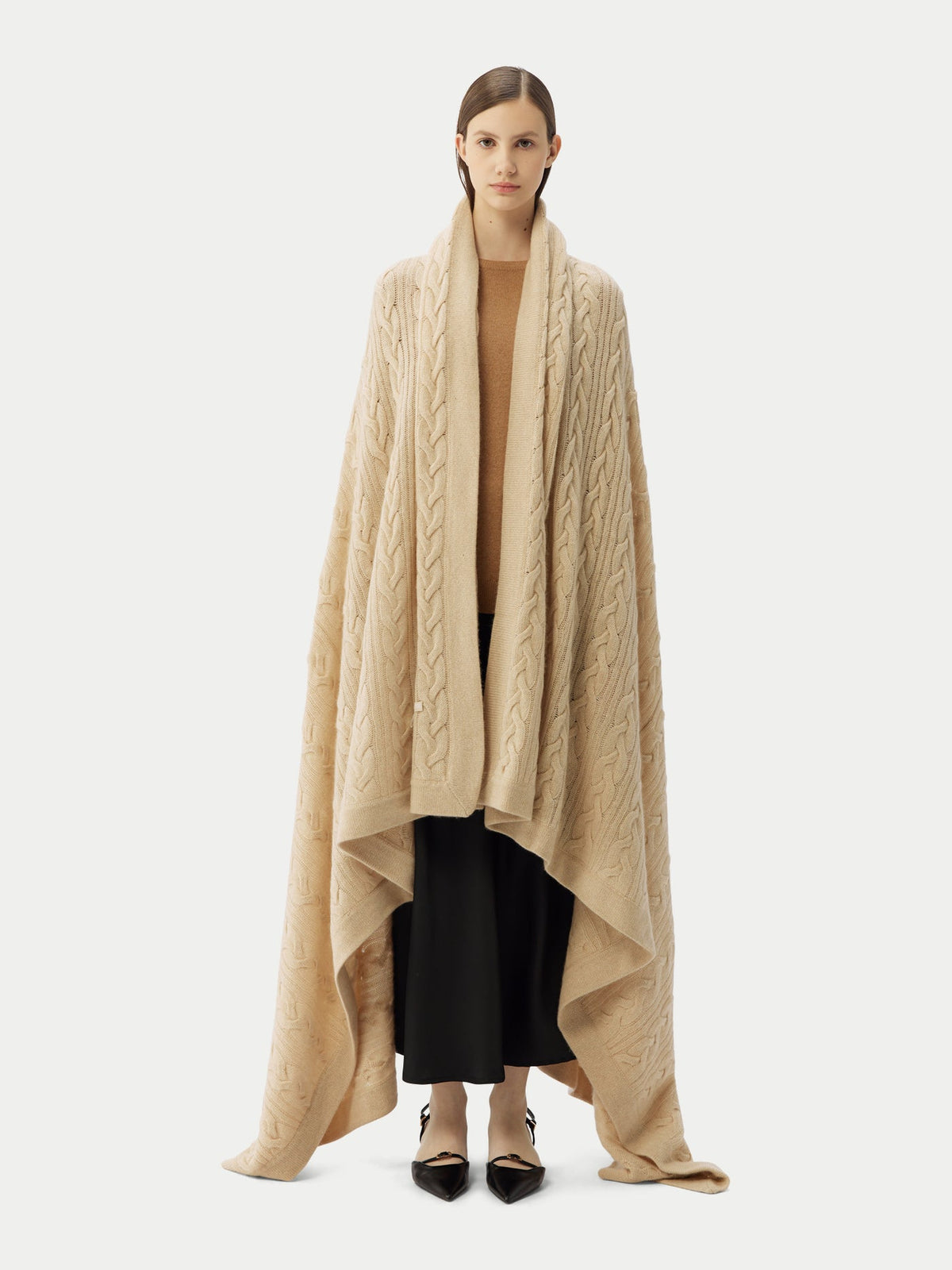 Cable Knit Cashmere Blanket — Beige