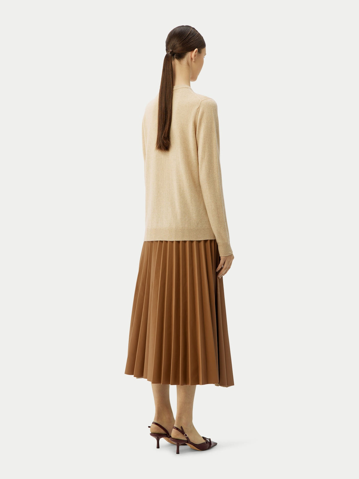 Cashmere Crew Neck Button Cardigan — Beige