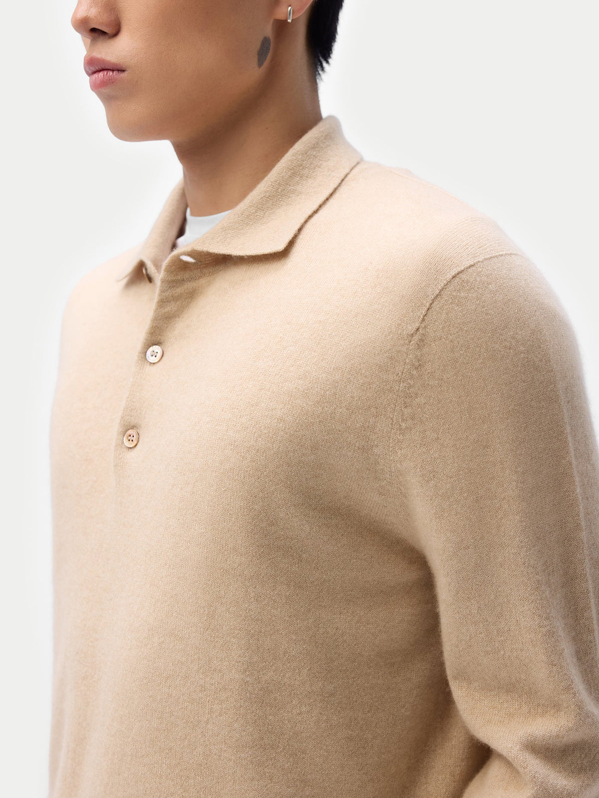 Essential Cashmere Polo Sweater — Beige
