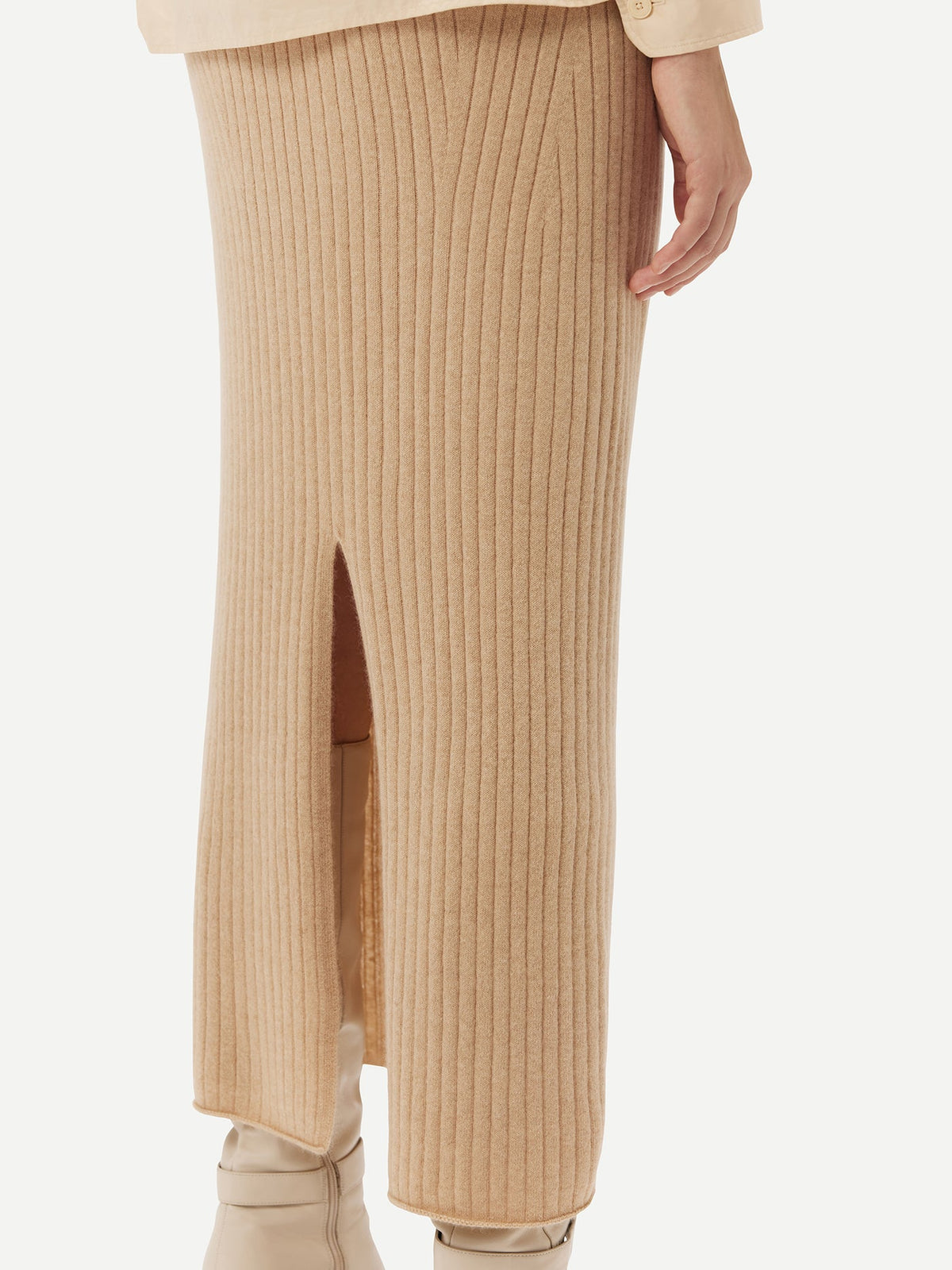 Cashmere Midi Skirt — Beige