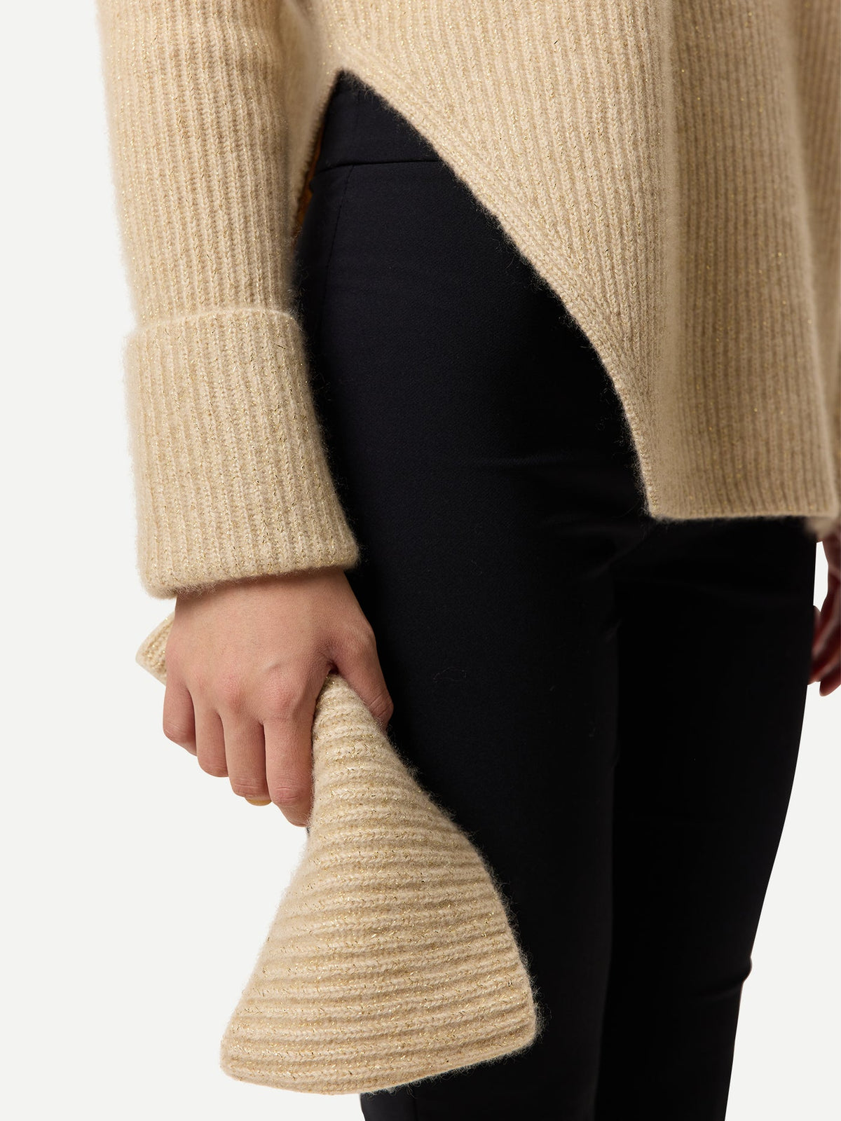 Cashmere Sweater With Detachable Collar — Beige