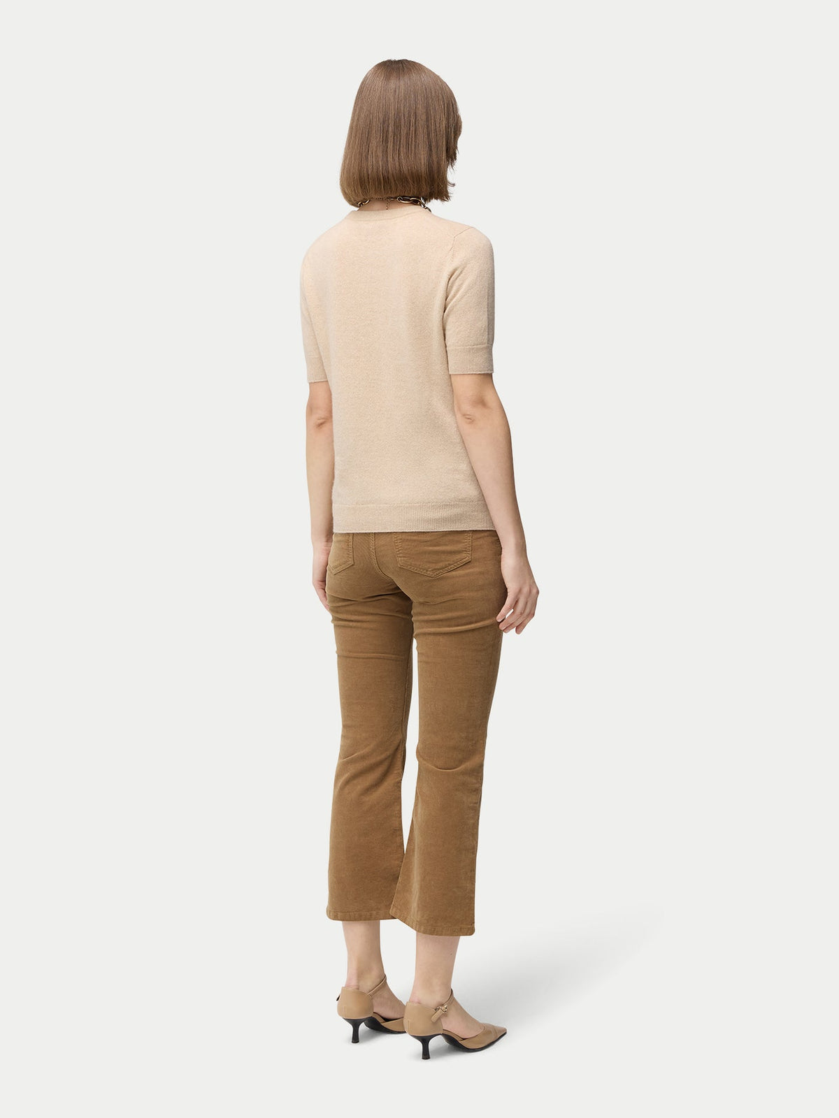 Natural Color Crew Neck Cashmere Top — Beige