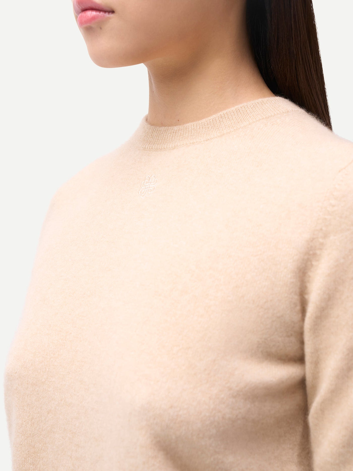 Women's Cashmere Elbow-sleeve Sweater — Beige