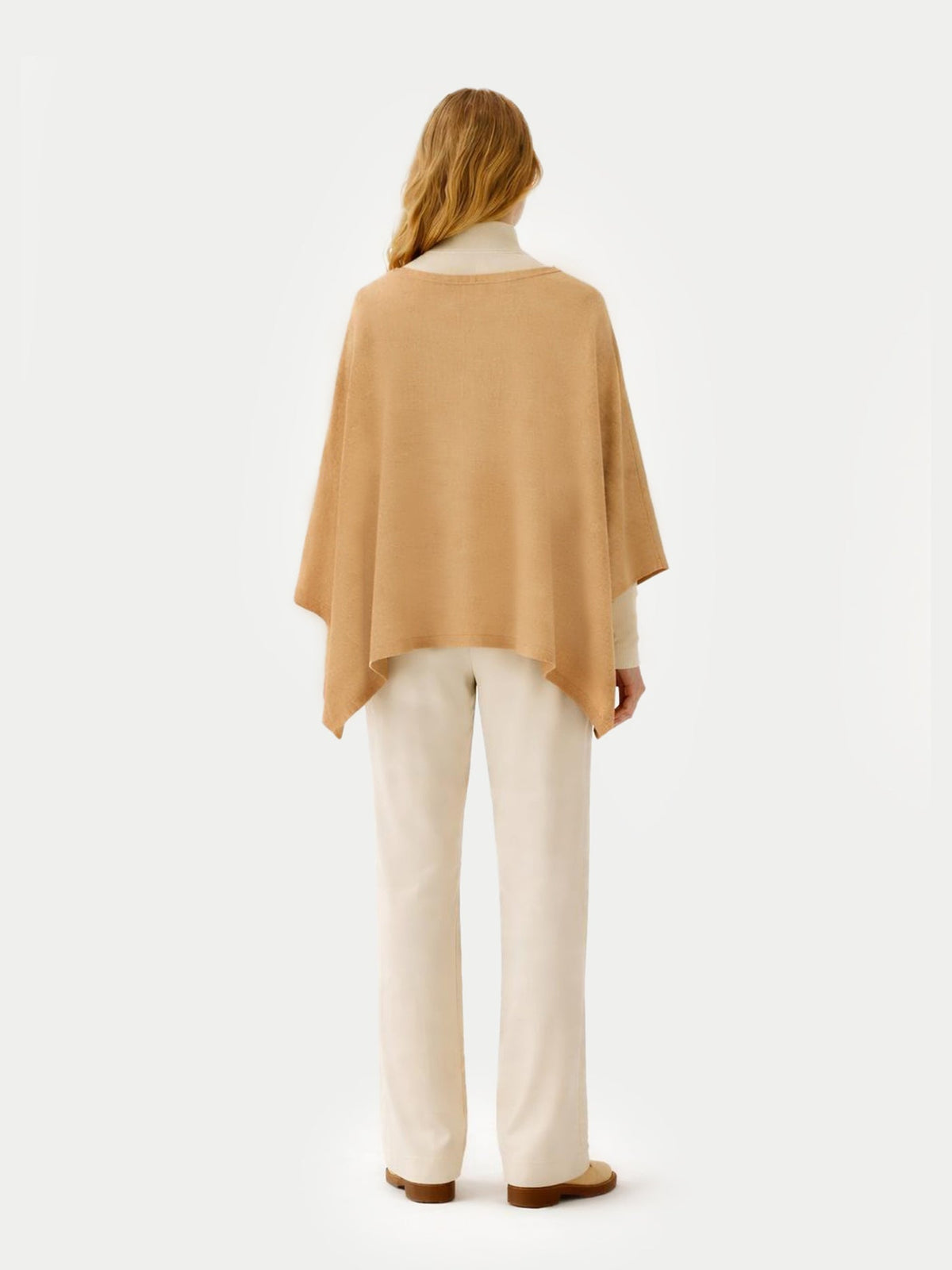 Boat-neck Cashmere Poncho — Beige
