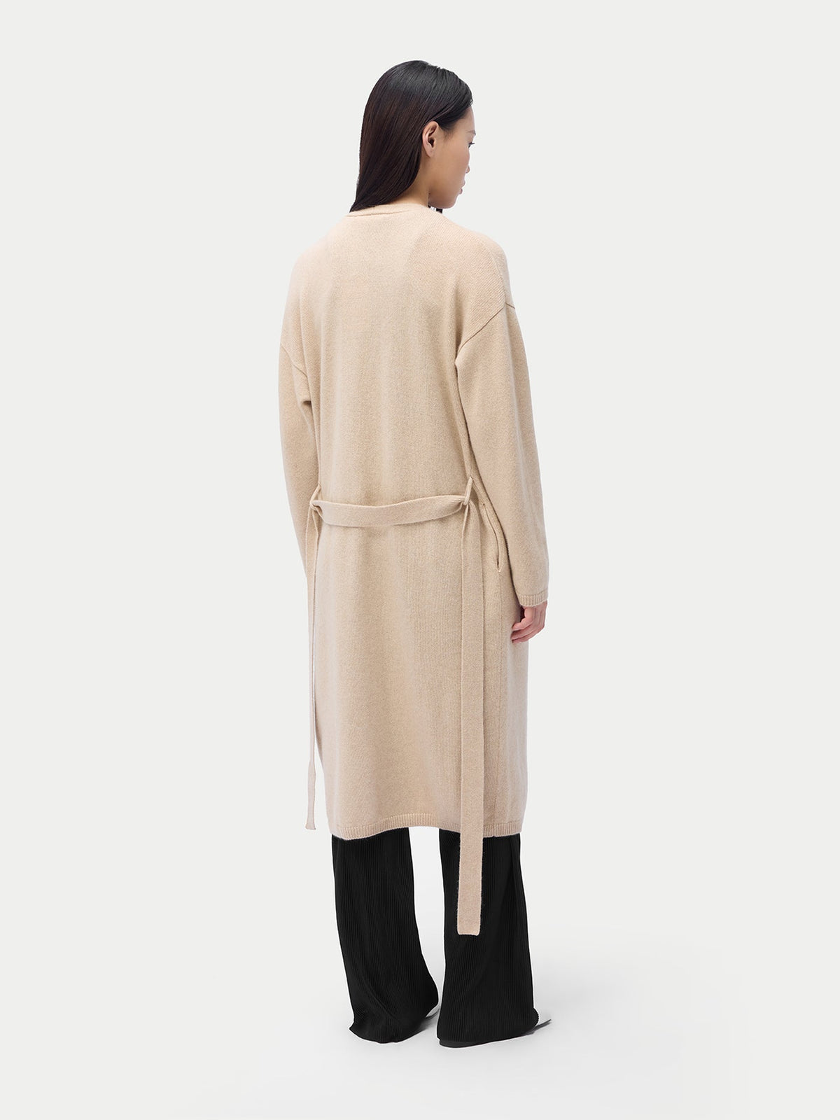 Long Maternity Cashmere Robe — Beige