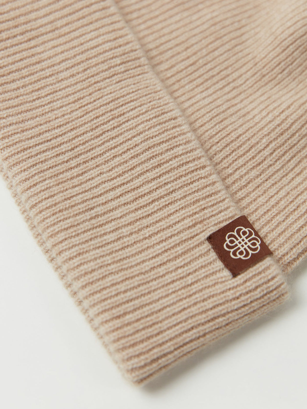 Cashmere Rib Knit Beanie — Beige
