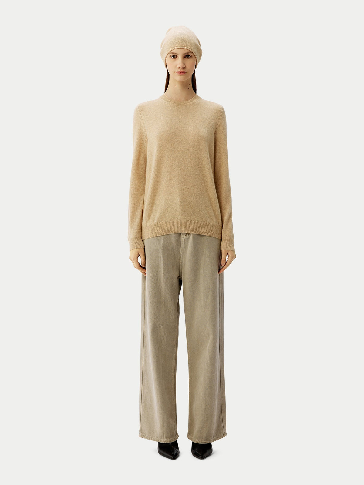Cashmere Hat & Sweater Set — Beige