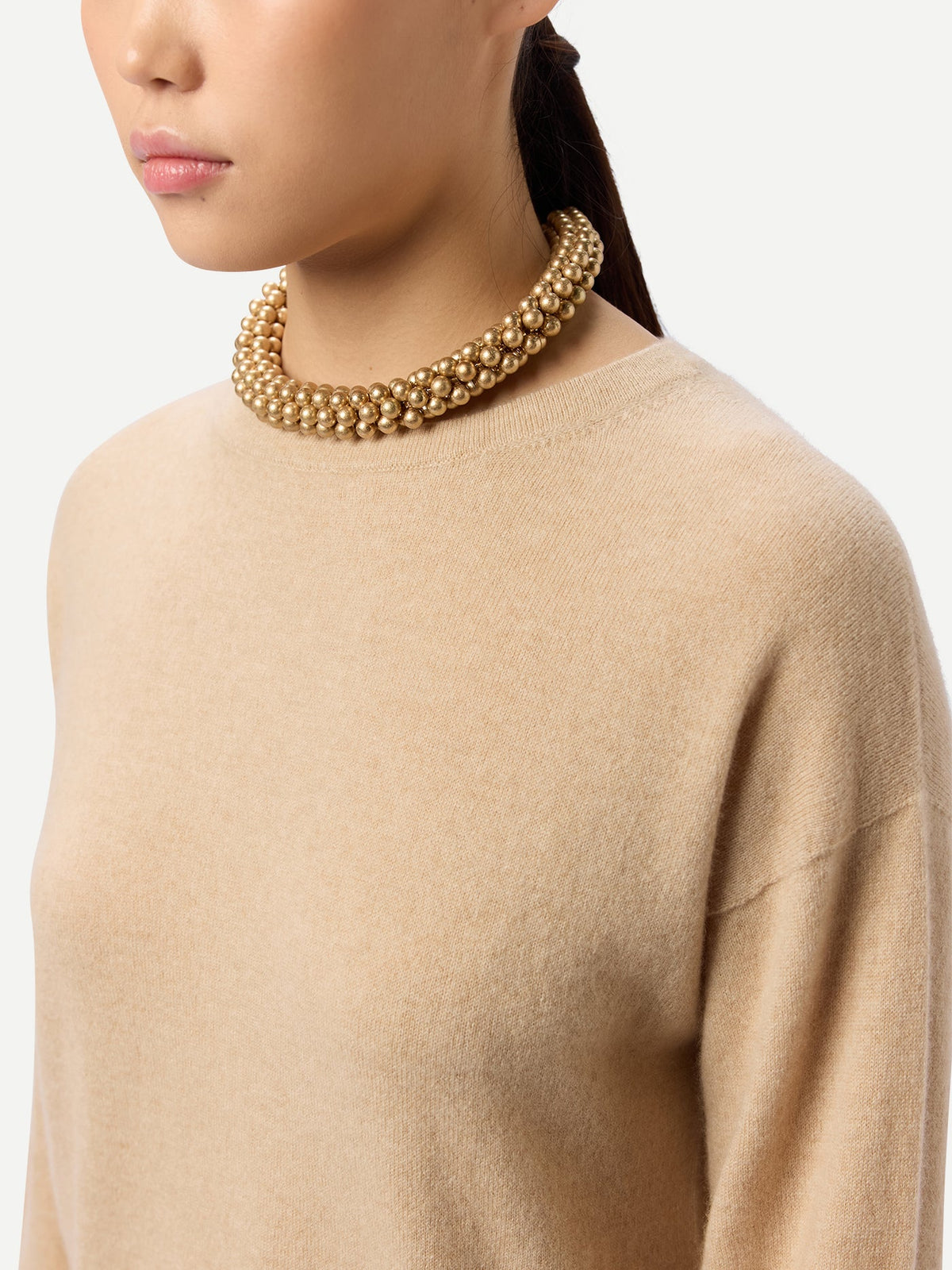 Seamless Crewneck Cashmere Dress — Beige
