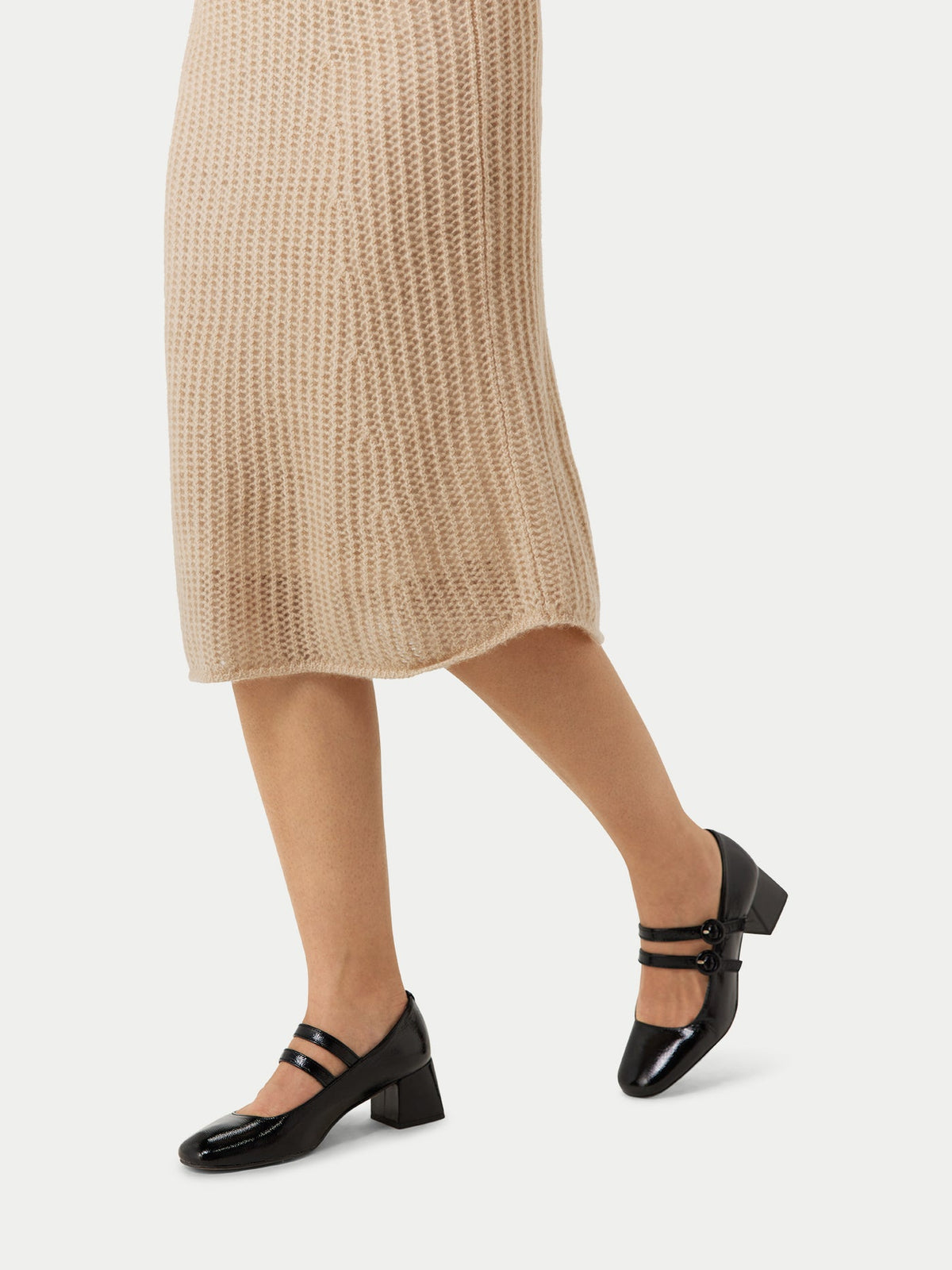 Natural Color Ajour Knit Cashmere Skirt — Beige