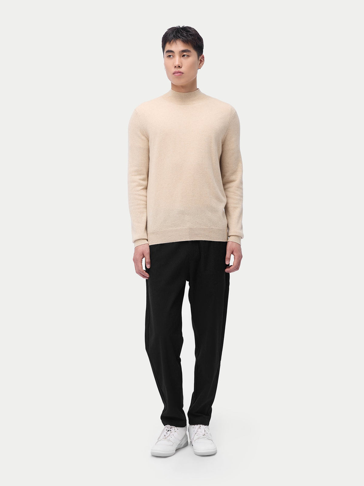 Essential Organic Mock Neck Cashmere Sweater — Beige
