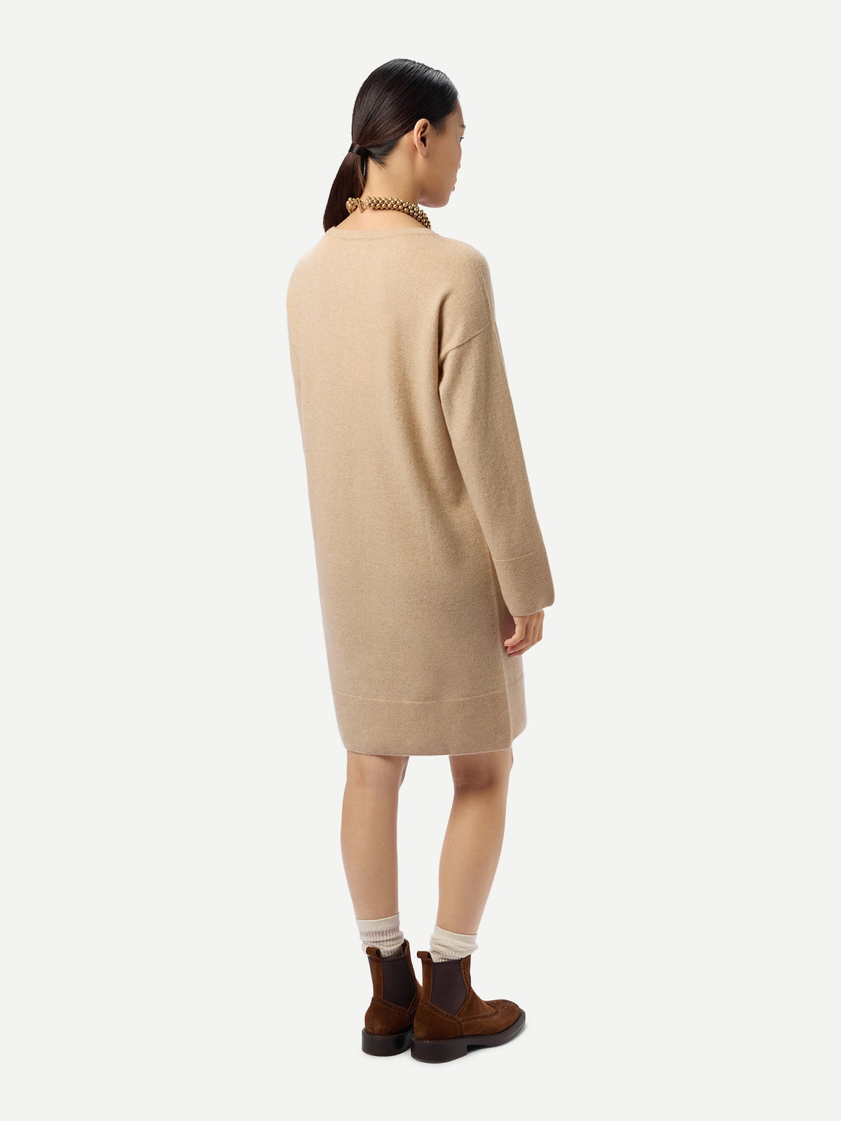 Seamless Crewneck Cashmere Dress — Beige