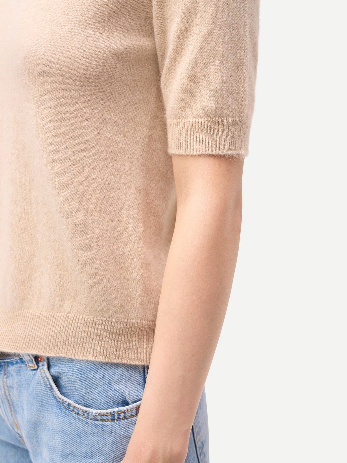 Women's Cashmere Elbow-sleeve Sweater — Beige