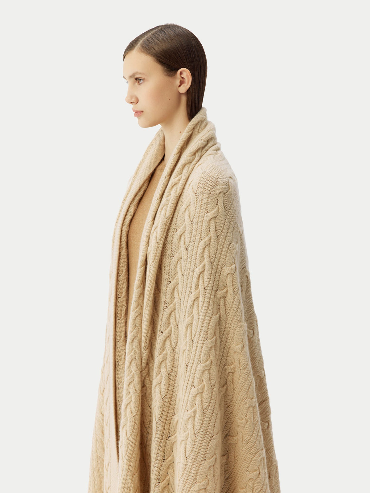Cable Knit Cashmere Blanket — Beige