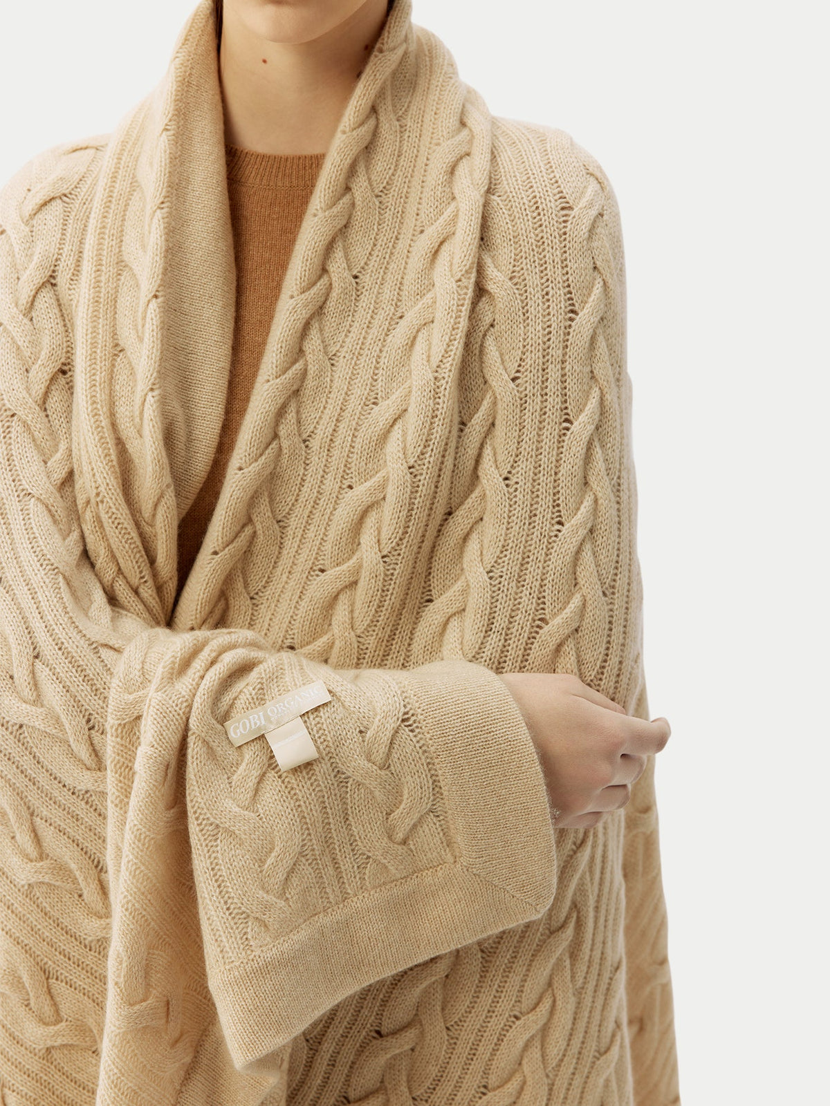 Cable Knit Cashmere Blanket — Beige