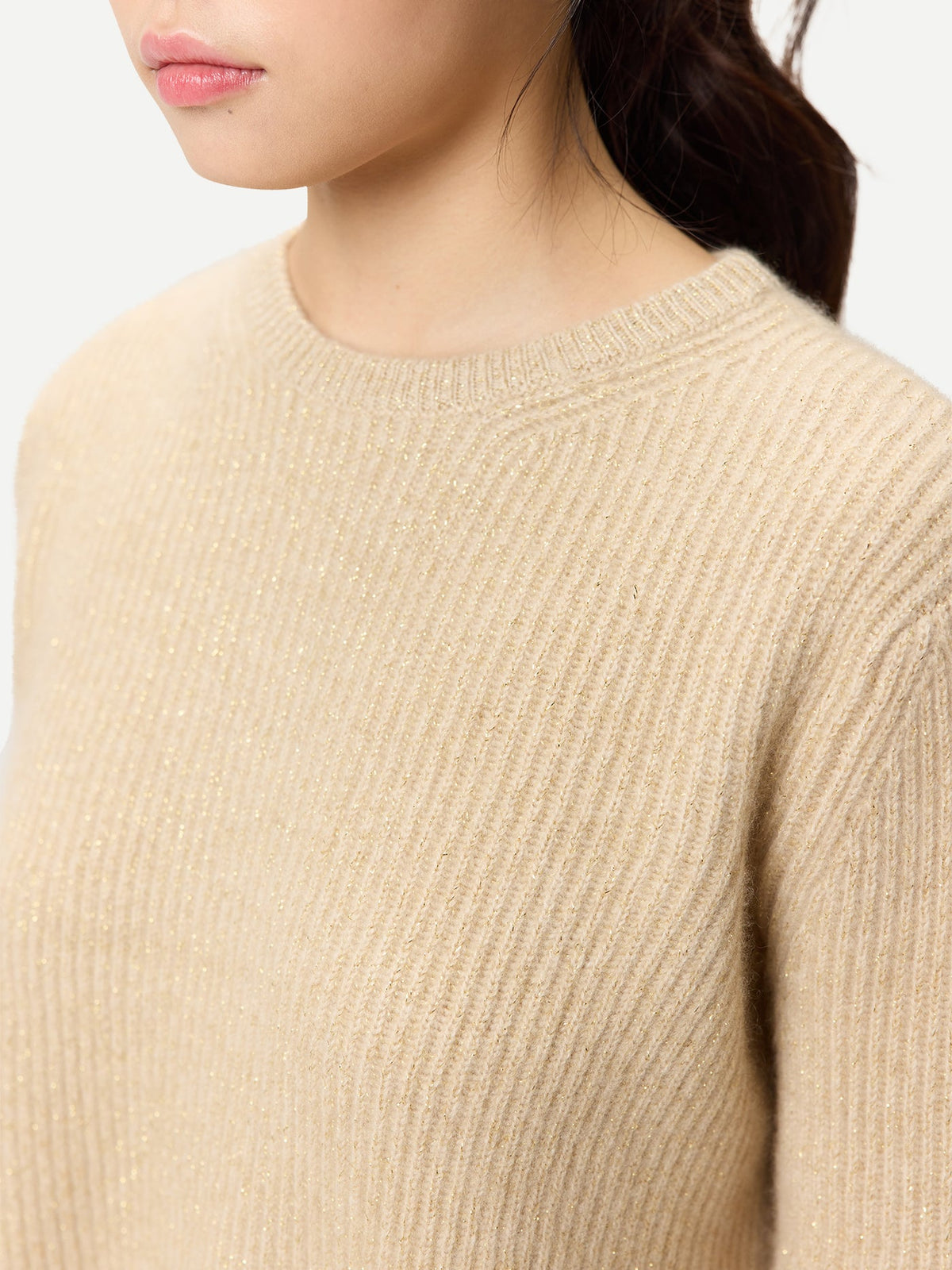 Cashmere Sweater With Detachable Collar — Beige