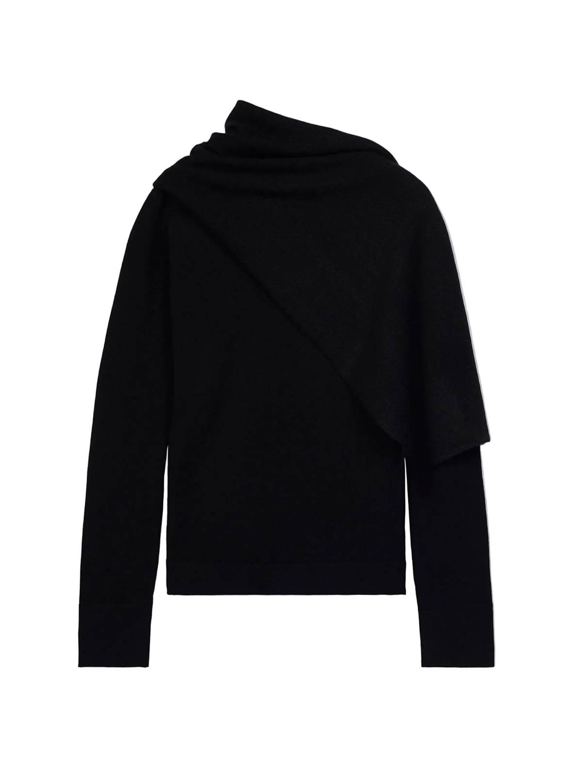 Cashmere Sweater With Draped Scarf — Black