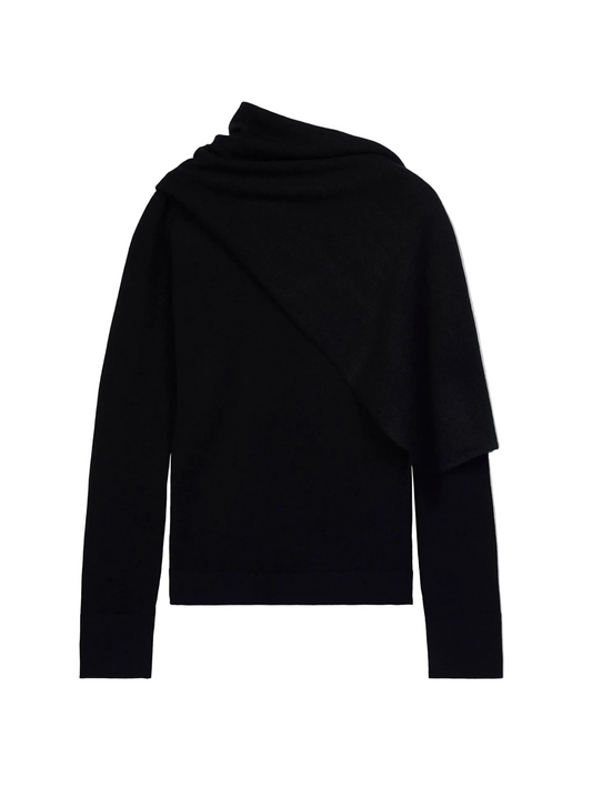 Cashmere Sweater With Draped Scarf — Black