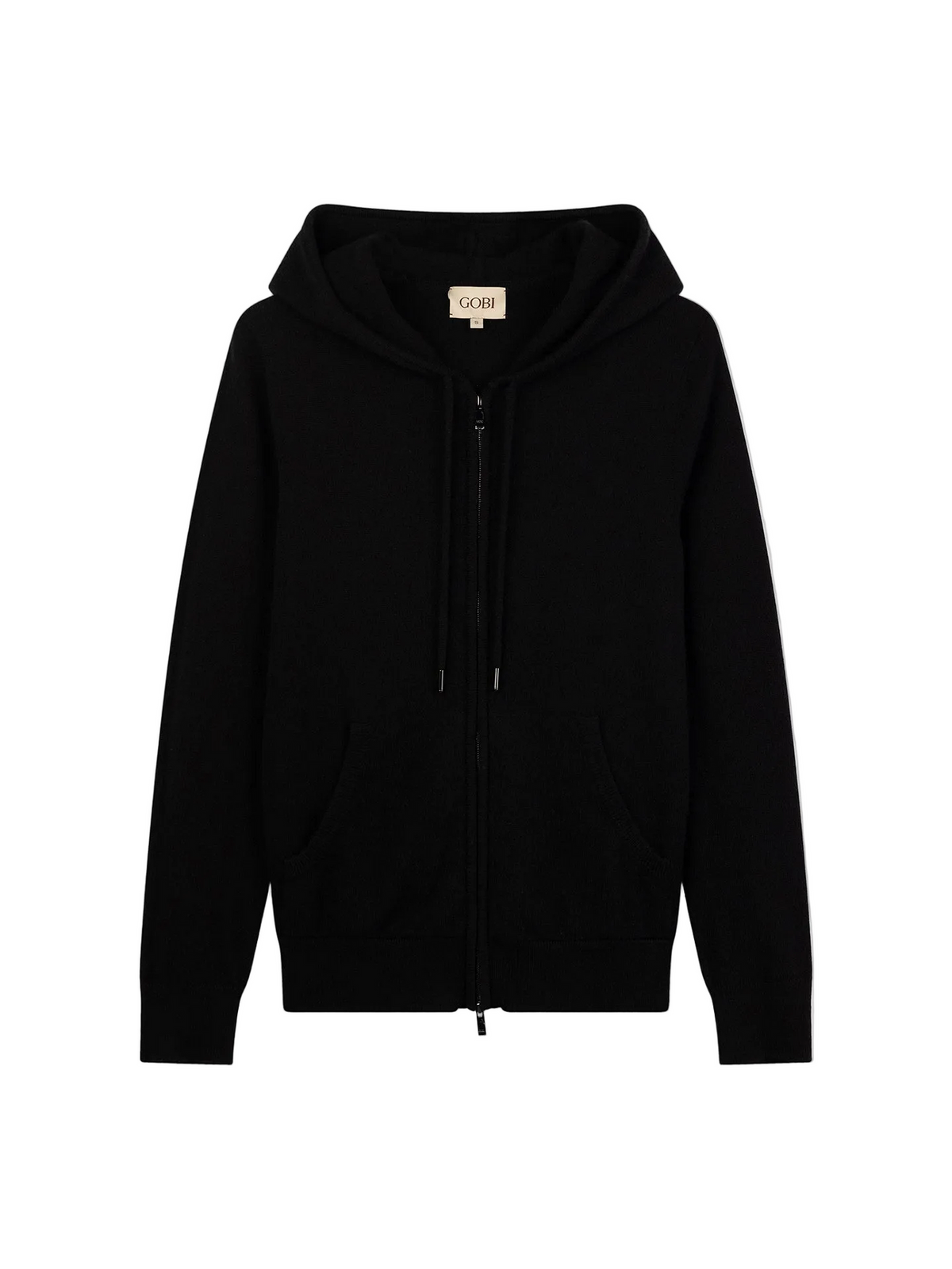 Woman Zipper Hoodie With Smiley Pocket — Black