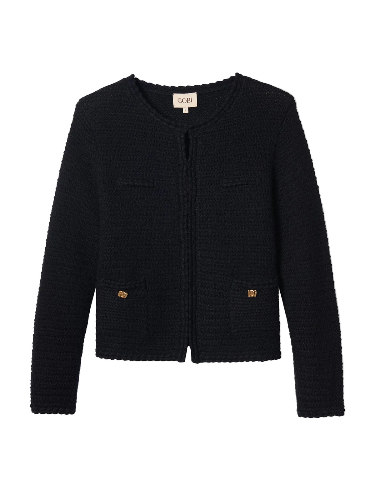 Textured Knit Cashmere Jacket-style Cardigan — Black
