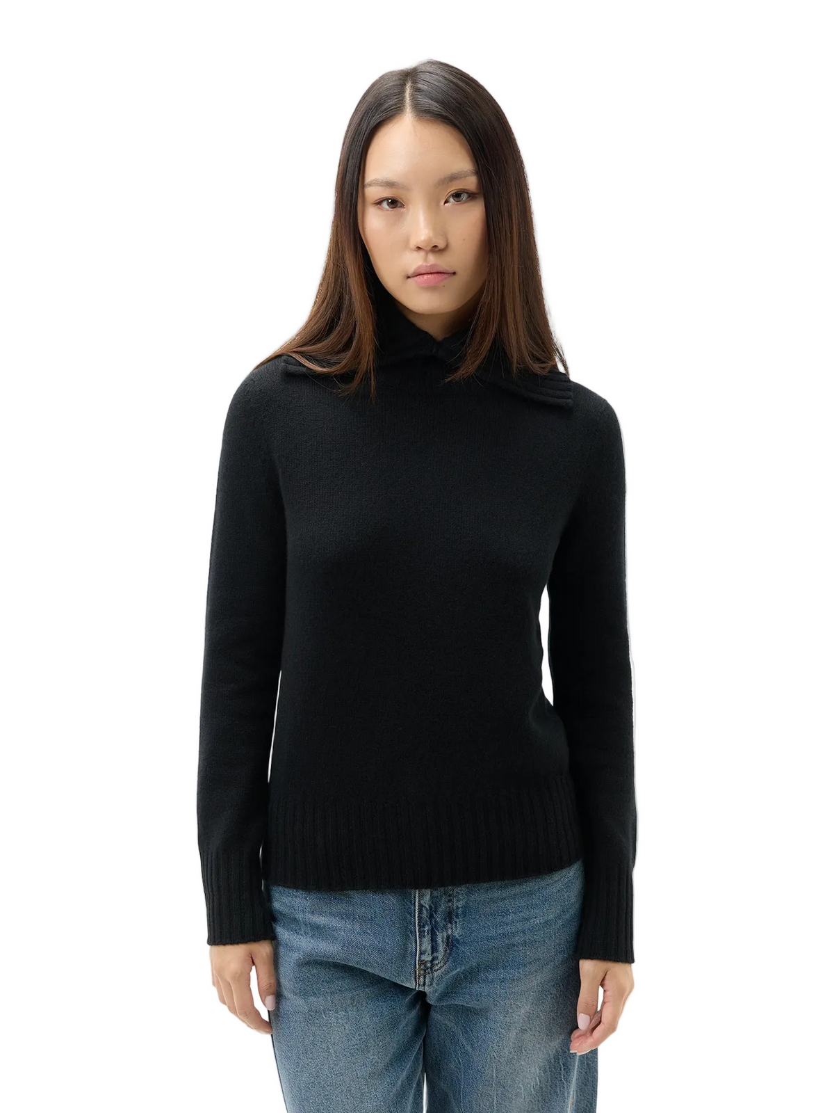Fold-over Turtleneck Cashmere Sweater — Black