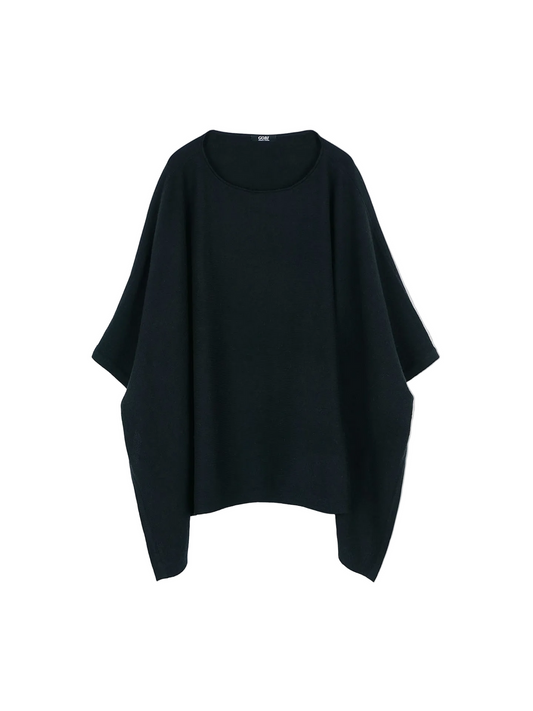 Boat-neck Cashmere Poncho — Black