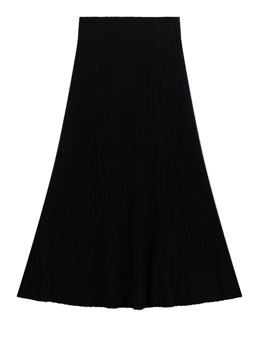 Calf-length Cashmere Skirt — Black