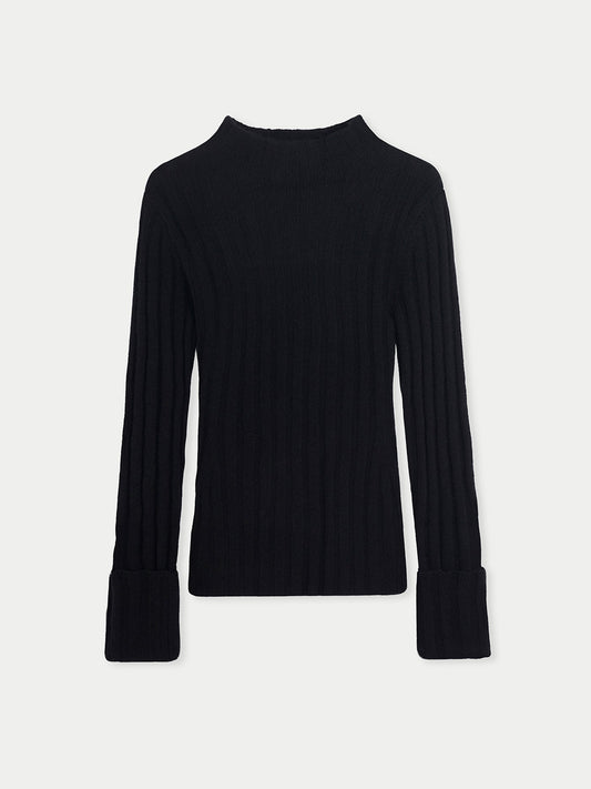 Cashmere Turn-up Cuffs Sweater — Black