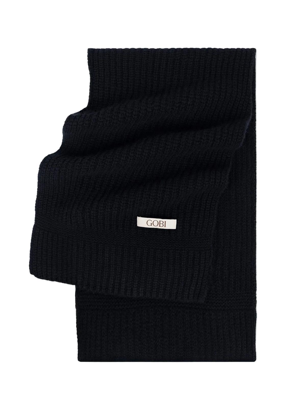 Wide Rib Knit Scarf — Black