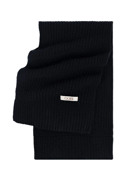 Wide Rib Knit Scarf — Black