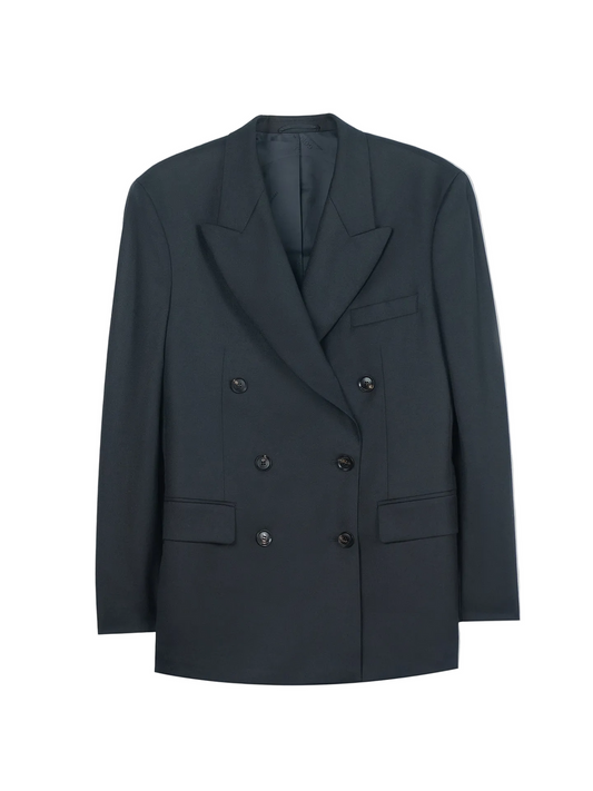 Double-breasted Cashmere Suit Blazer — Black