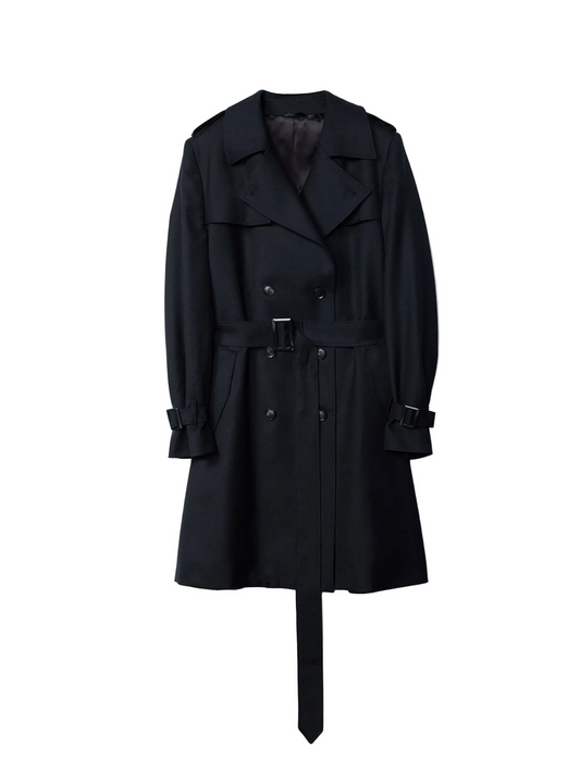 Double Breasted Cashmere Trench Coat — Black
