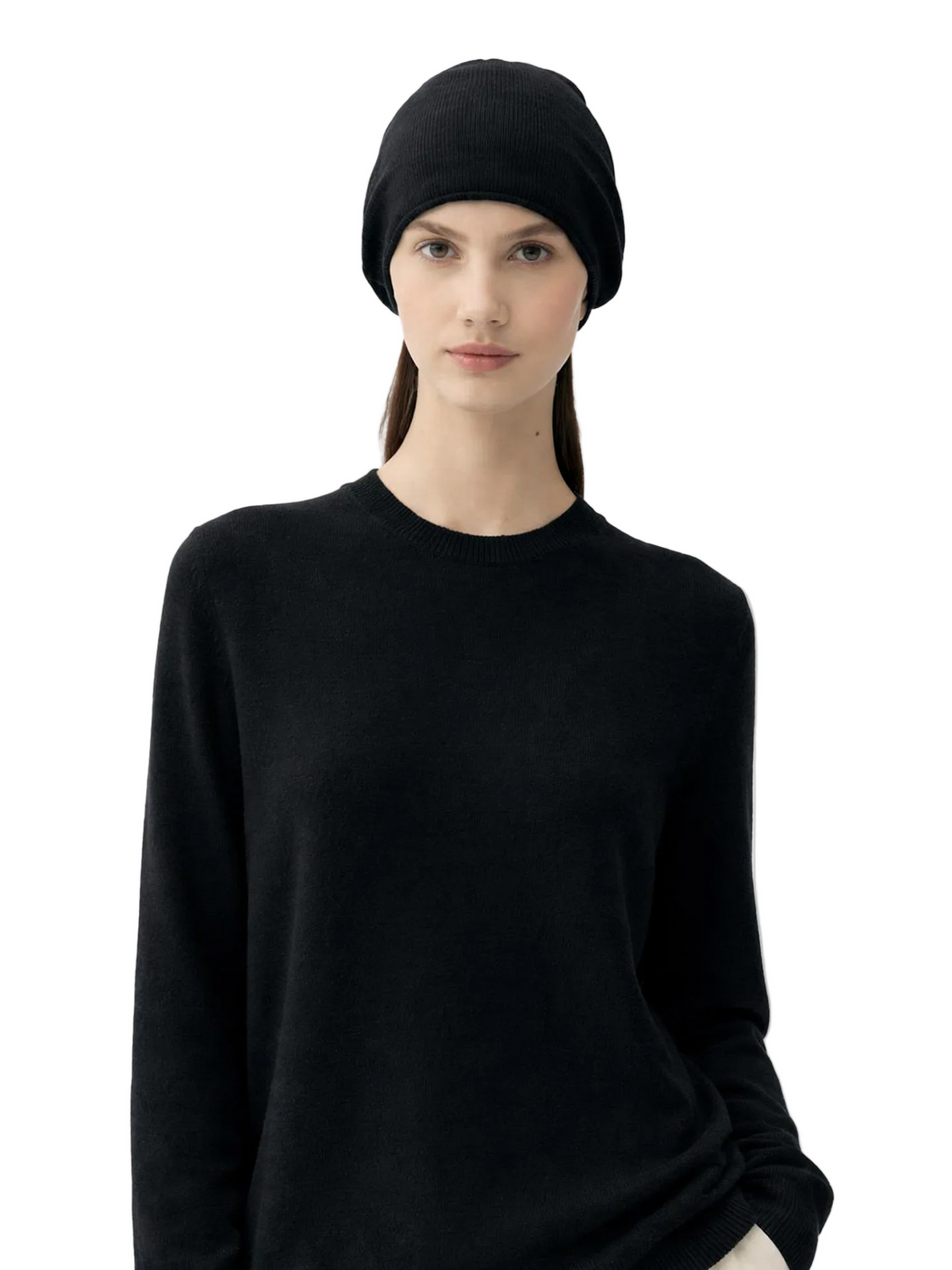 Cashmere Hat & Sweater Set — Black