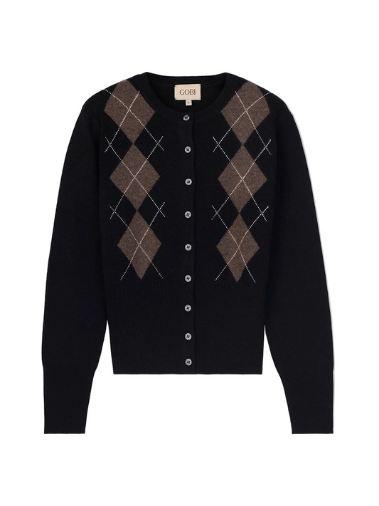 Cashmere Argyle Cardigan — Black