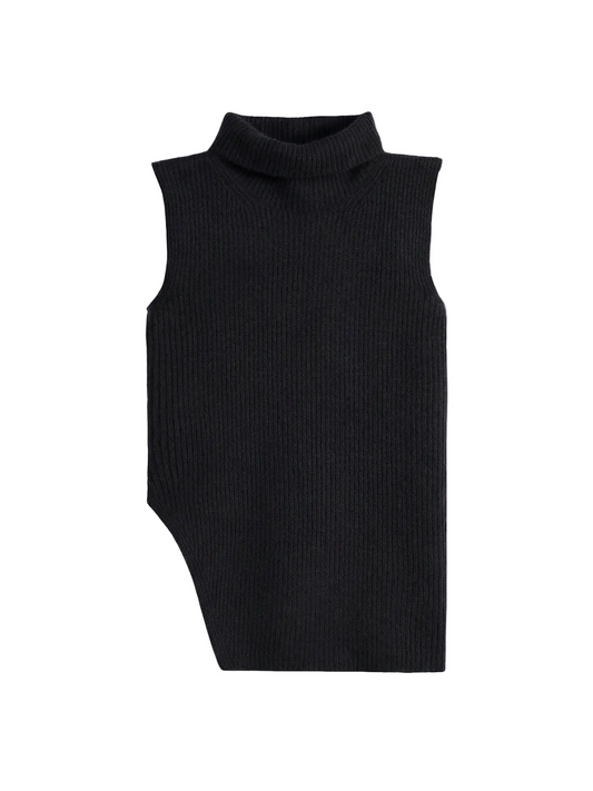 Turtle Neck Cashmere Vest — Black