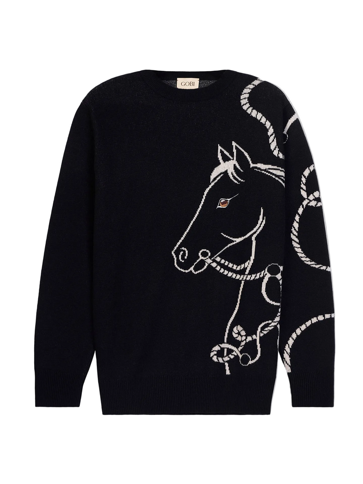 Cashmere Horse Jacquard Sweater — Black