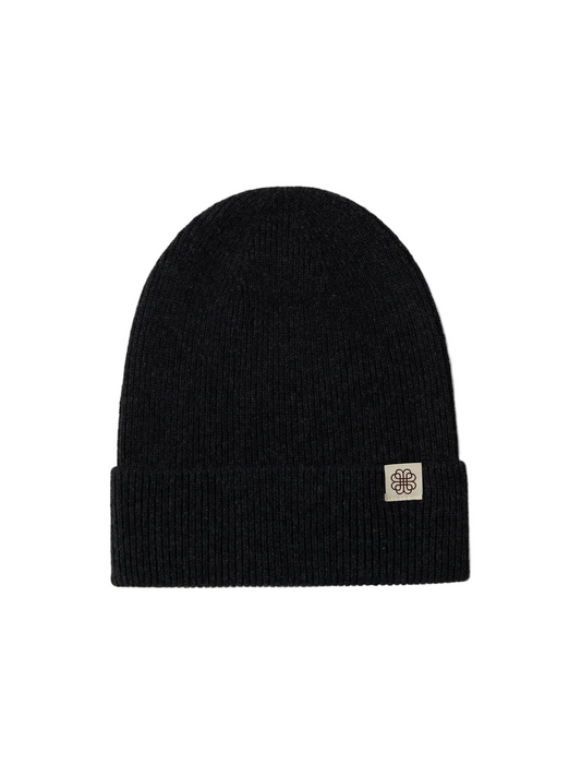 Cashmere Rib Knit Beanie — Black