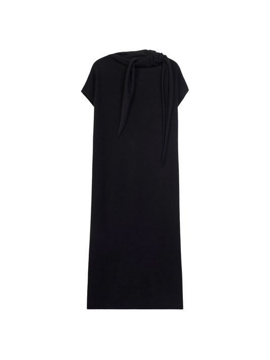 Cashmere Tie-neck Dress — Black
