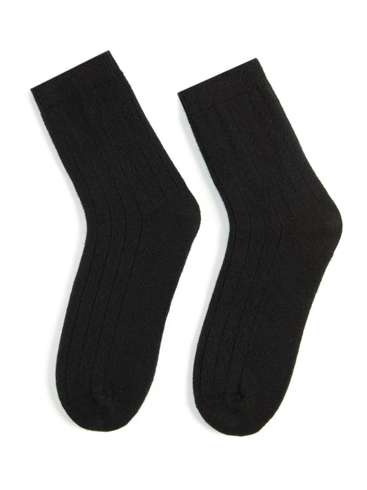 Unisex Cashmere Trim Knit Bed Socks — Black