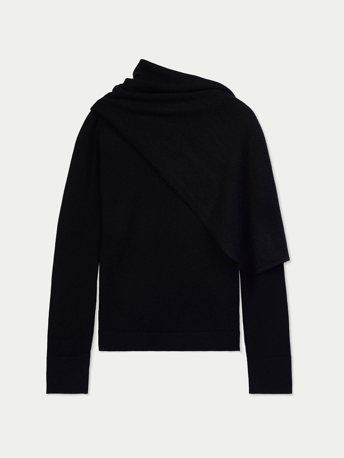 Cashmere Sweater With Draped Scarf — Black