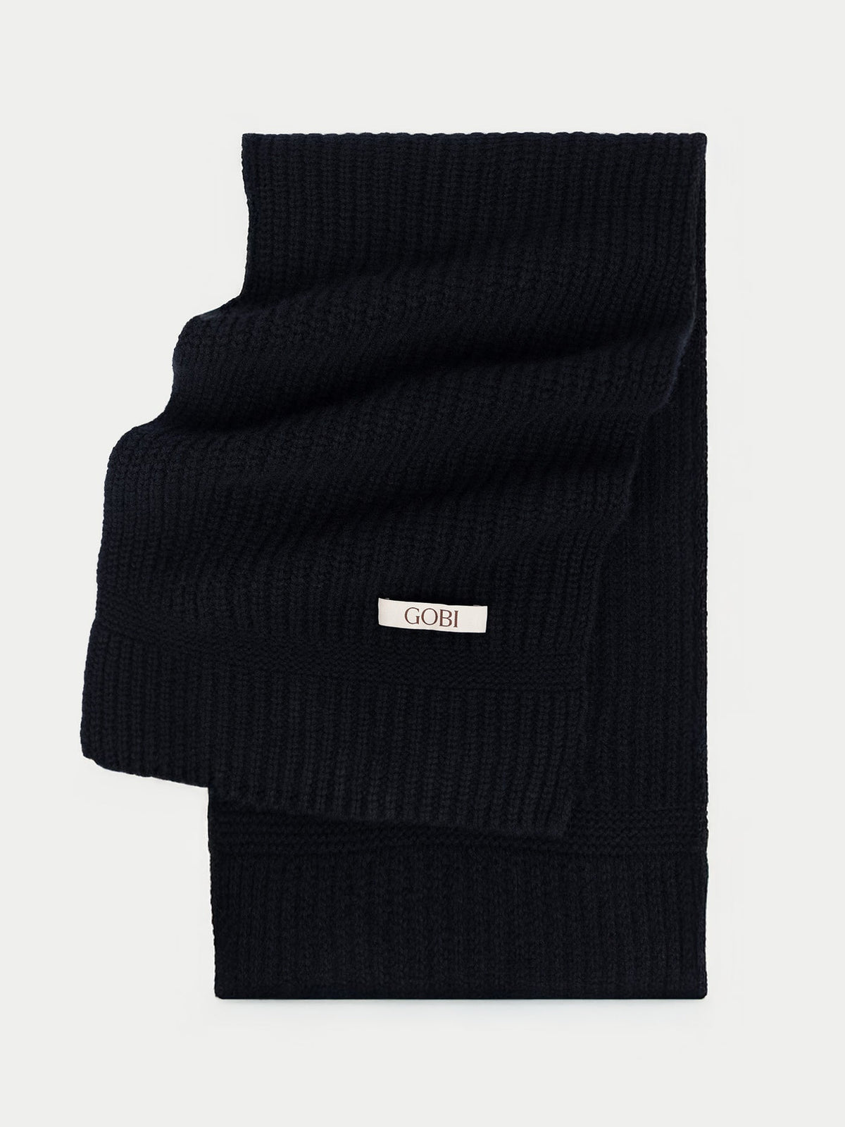 Wide Rib Knit Scarf — Black