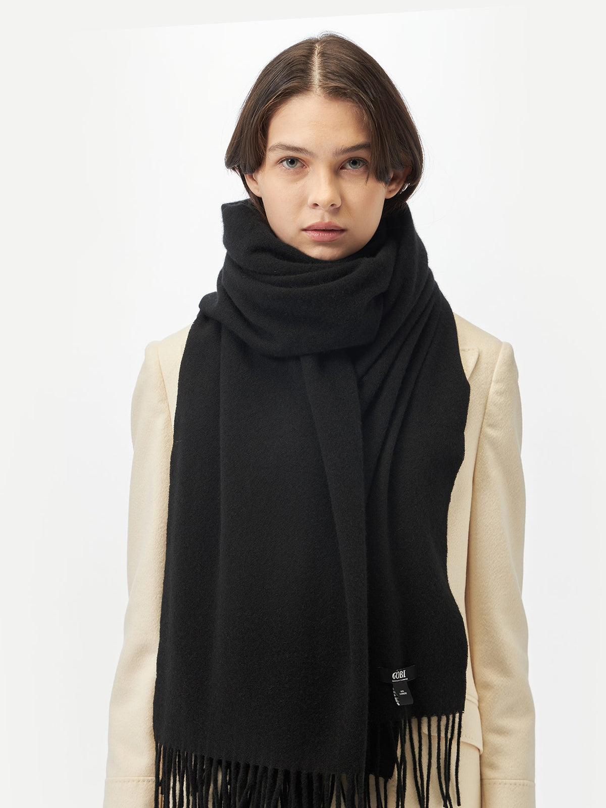 Oversized Cashmere Woven Scarf — Black