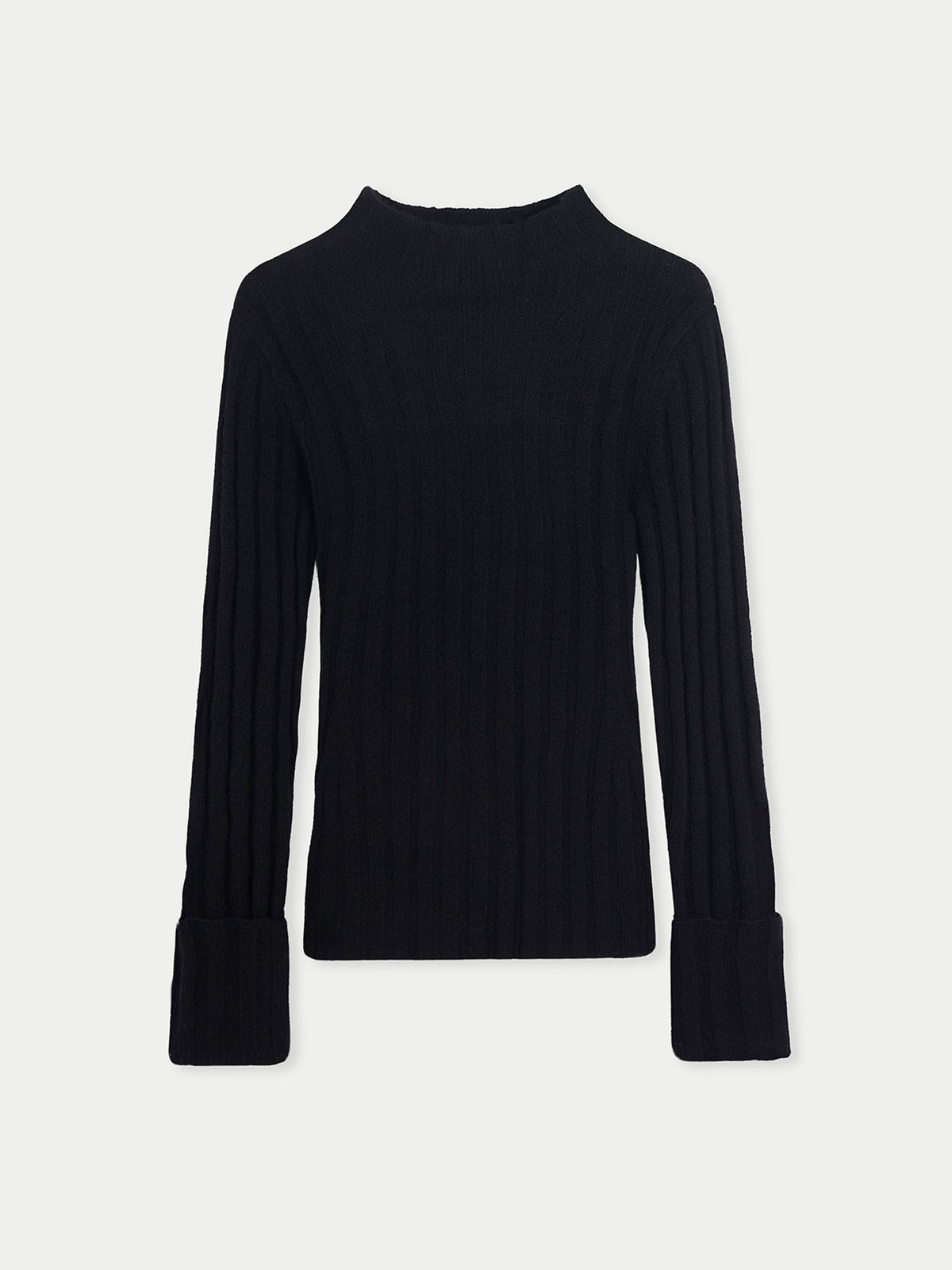 Cashmere Turn-up Cuffs Sweater — Black