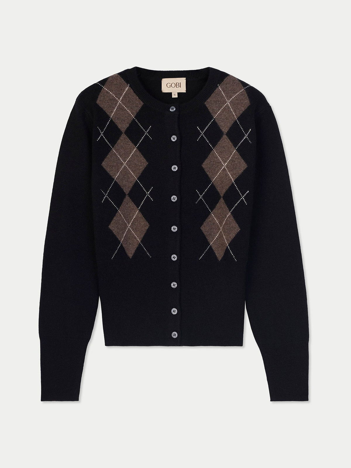 Cashmere Argyle Cardigan — Black